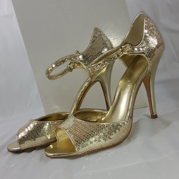 🤩Aldo 🌟Metalic Gold sequin peeptoe pumps - Picture 3 of 8
